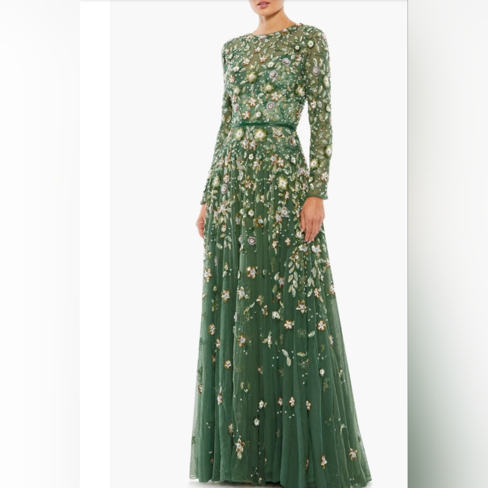 MAC DUGGAL #5533 EMBELLISHED LONG SLEEVE A LINE GOWN SIZE 8